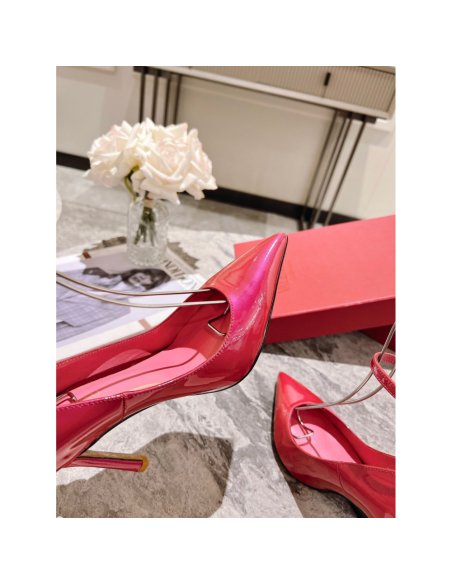 Cheap Reps Valentino Tan-Go Pumps 100mm In Rose Red Patent Leather
