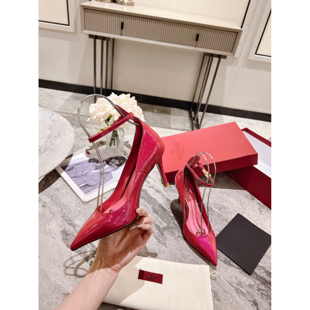Cheap Reps Valentino Tan-Go Pumps 100mm In Rose Red Patent Leather