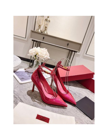 Cheap Reps Valentino Tan-Go Pumps 100mm In Rose Red Patent Leather
