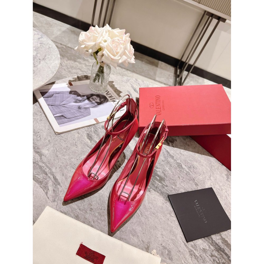 Cheap Reps Valentino Tan-Go Pumps 100mm In Rose Red Patent Leather