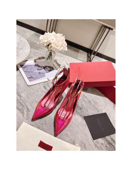 Cheap Reps Valentino Tan-Go Pumps 100mm In Rose Red Patent Leather