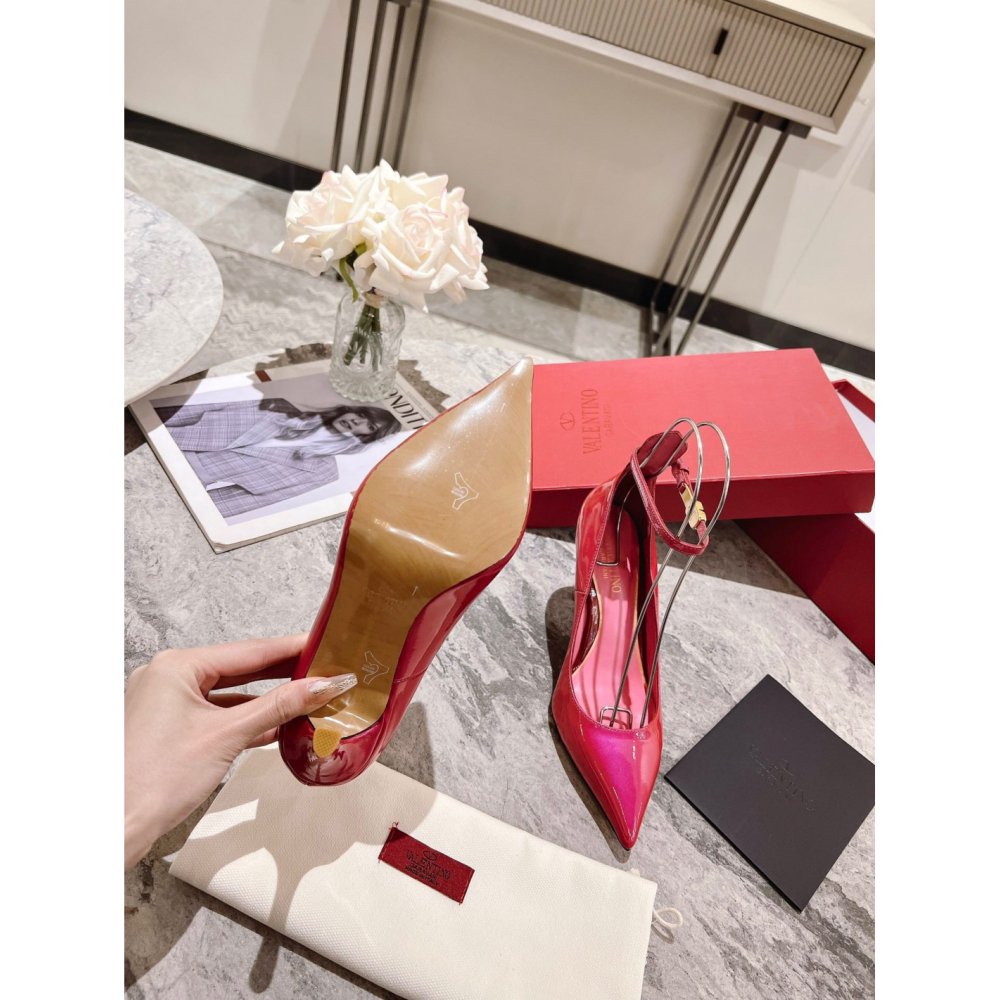 Cheap Reps Valentino Tan-Go Pumps 100mm In Rose Red Patent Leather