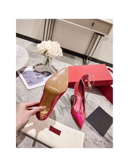 Cheap Reps Valentino Tan-Go Pumps 100mm In Rose Red Patent Leather