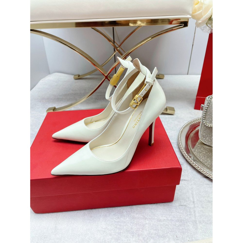 Cheap Reps Valentino Tan-Go Pumps 100mm In White Patent Leather