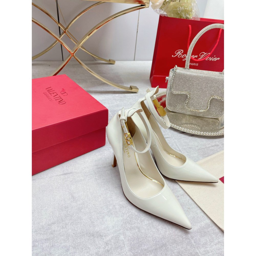 Cheap Reps Valentino Tan-Go Pumps 100mm In White Patent Leather