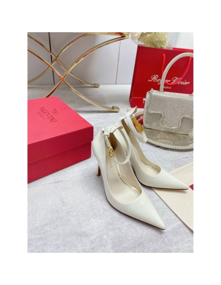 Cheap Reps Valentino Tan-Go Pumps 100mm In White Patent Leather