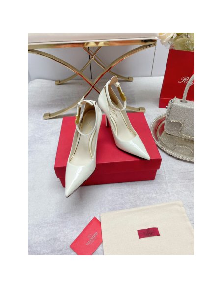Cheap Reps Valentino Tan-Go Pumps 100mm In White Patent Leather
