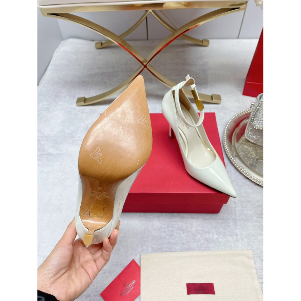 Cheap Reps Valentino Tan-Go Pumps 100mm In White Patent Leather