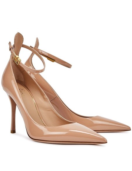 Cheap Reps Valentino Tan-Go Pumps 100mm In Nude Patent Leather