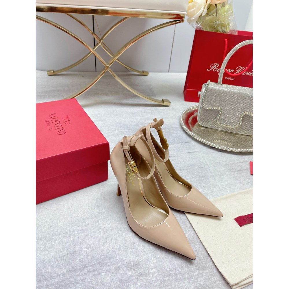 Cheap Reps Valentino Tan-Go Pumps 100mm In Nude Patent Leather