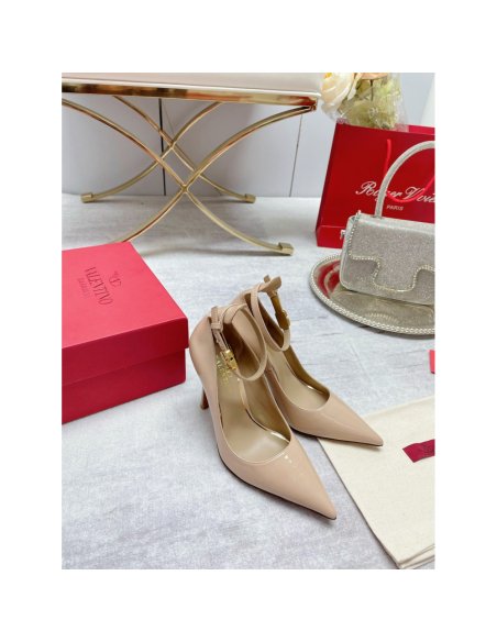 Cheap Reps Valentino Tan-Go Pumps 100mm In Nude Patent Leather