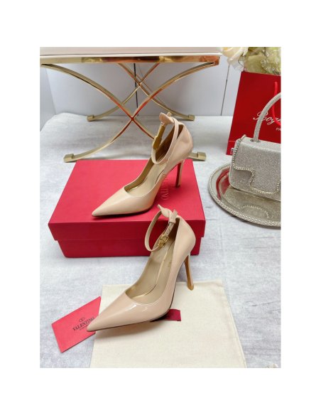Cheap Reps Valentino Tan-Go Pumps 100mm In Nude Patent Leather