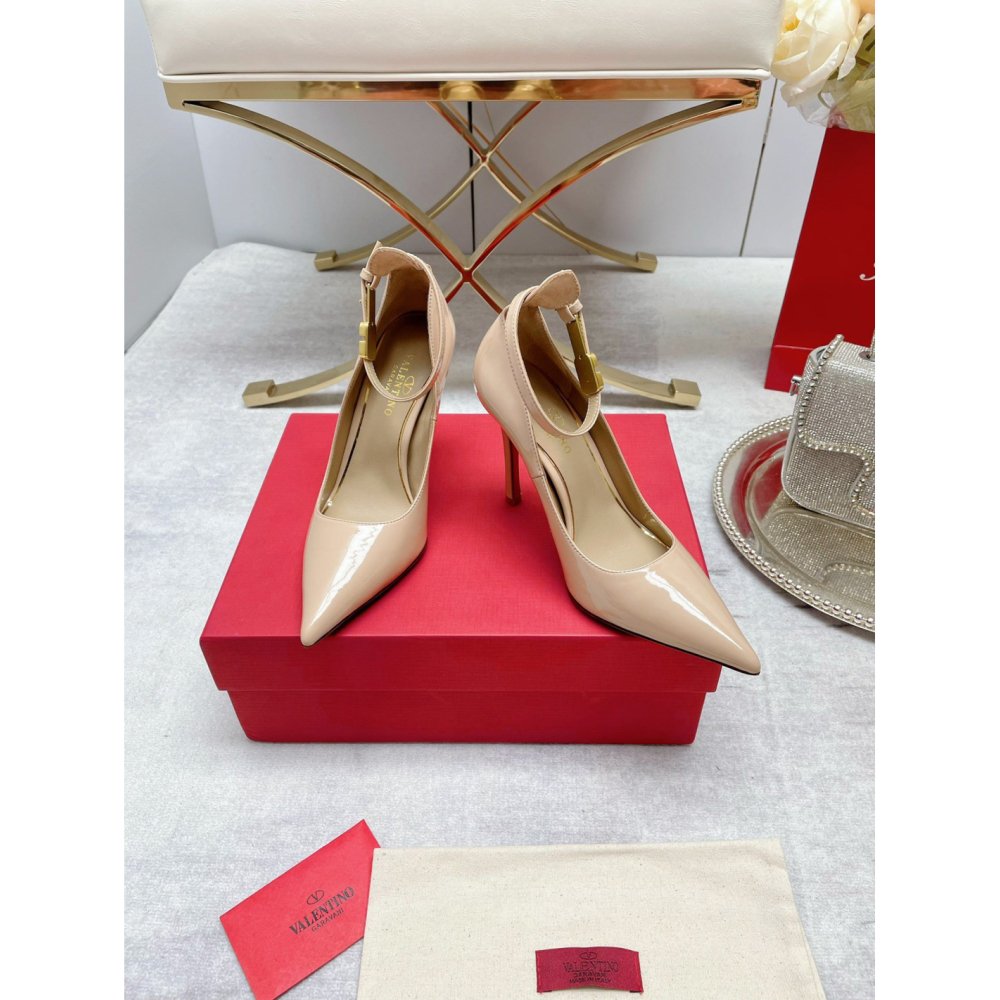 Cheap Reps Valentino Tan-Go Pumps 100mm In Nude Patent Leather