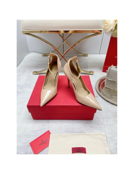 Cheap Reps Valentino Tan-Go Pumps 100mm In Nude Patent Leather