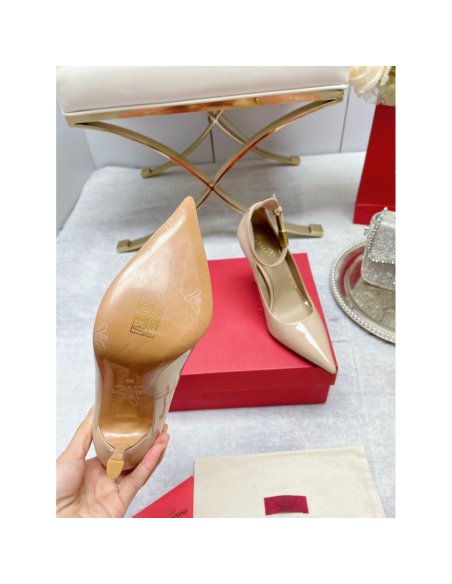 Cheap Reps Valentino Tan-Go Pumps 100mm In Nude Patent Leather
