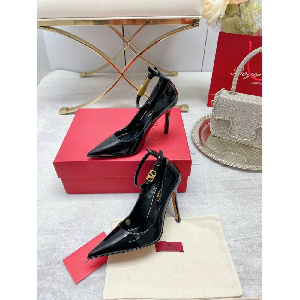 Cheap Reps Valentino Tan-Go Pumps 100mm In Black Patent Leather