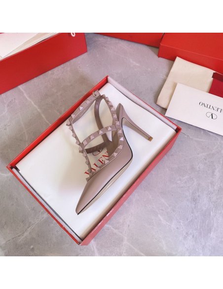 Cheap Reps Valentino Rockstud Ankle Strap Black Pumps 100mm with Poudre Studs