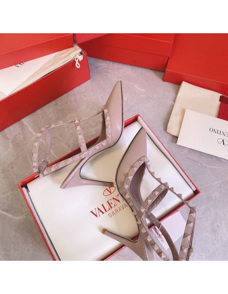 Cheap Reps Valentino Rockstud Ankle Strap Black Pumps 100mm with Poudre Studs