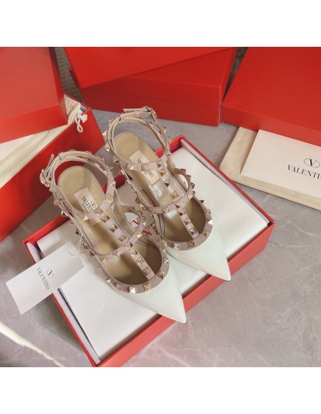 Cheap Reps Valentino Rockstud Caged Pumps 100mm In White Patent Leather