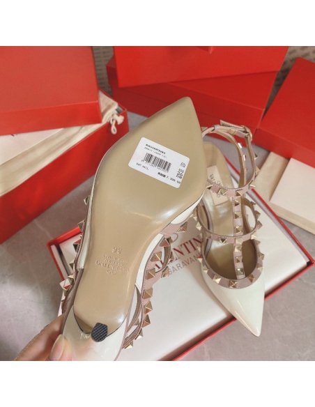 Cheap Reps Valentino Rockstud Caged Pumps 100mm In White Patent Leather