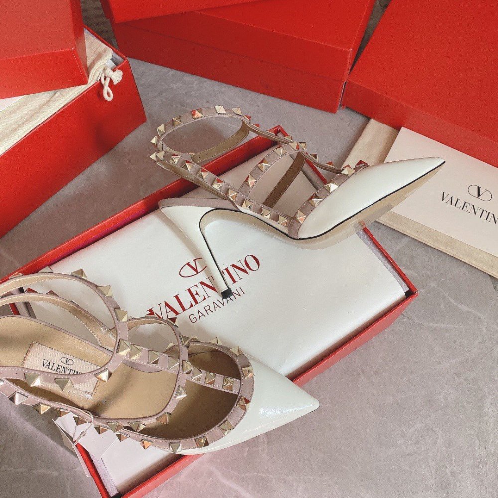 Cheap Reps Valentino Rockstud Caged Pumps 100mm In White Patent Leather