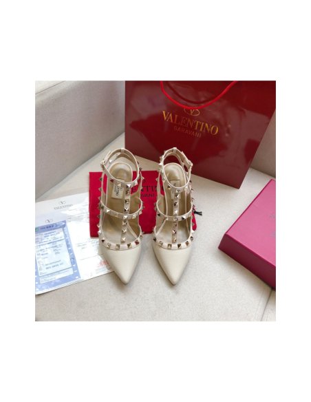 Cheap Reps Valentino Rockstud Ankle Strap Pumps 100mm In White Calfskin