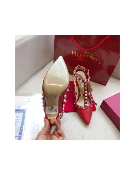 Cheap Reps Valentino Rockstud Ankle Strap Pumps 100mm In Red Calfskin