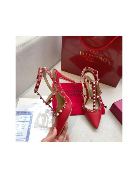 Cheap Reps Valentino Rockstud Ankle Strap Pumps 100mm In Red Calfskin