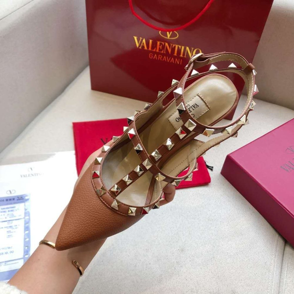 Cheap Reps Valentino Rockstud Ankle Strap Pumps 100mm In Brown Calfskin