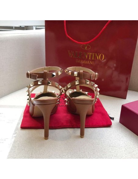 Cheap Reps Valentino Rockstud Ankle Strap Pumps 100mm In Brown Calfskin