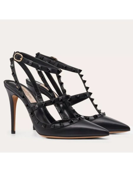 Cheap Reps Valentino Rockstud Ankle Strap Black Pumps 100mm with Black Studs