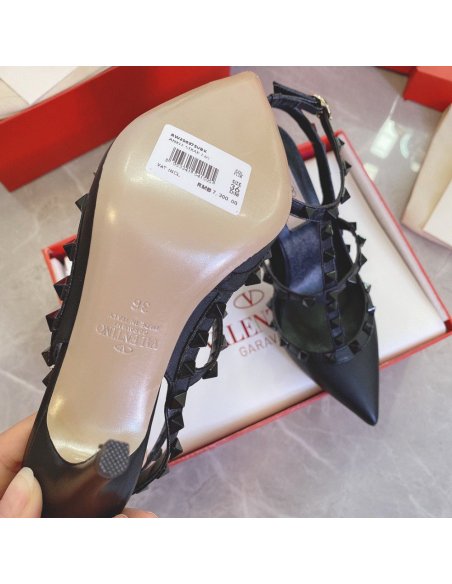 Cheap Reps Valentino Rockstud Ankle Strap Black Pumps 100mm with Black Studs