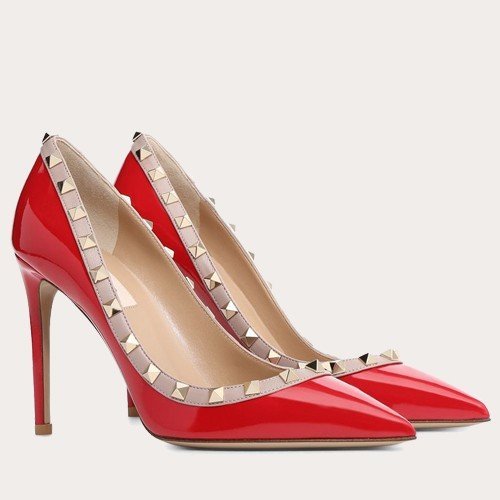 Cheap Reps Valentino Rockstud Pumps 100mm In Red Patent Leather