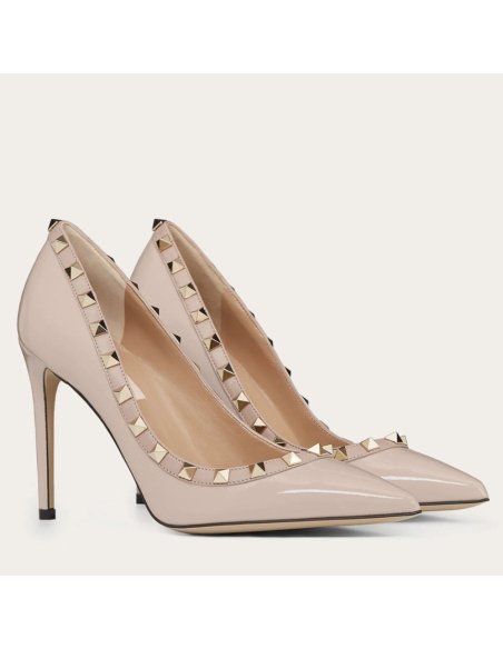 Cheap Reps Valentino Rockstud Pumps 100mm In Poudre Patent Leather