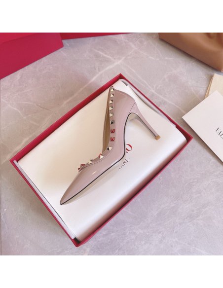 Cheap Reps Valentino Rockstud Pumps 100mm In Poudre Patent Leather