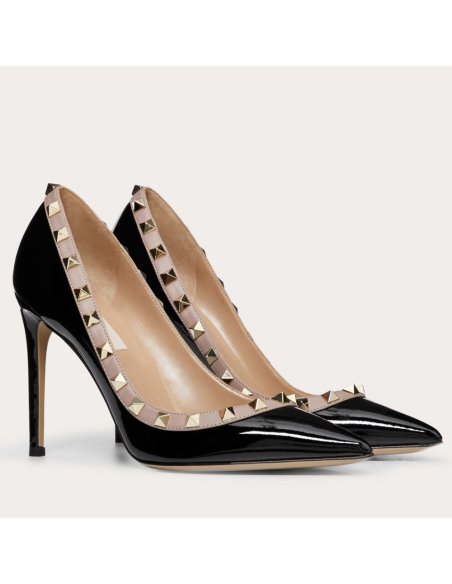 Cheap Reps Valentino Rockstud Pumps 100mm In Black Patent Leather