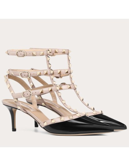 Cheap Reps Valentino Rockstud Caged Pumps 65mm In Black Patent Leather