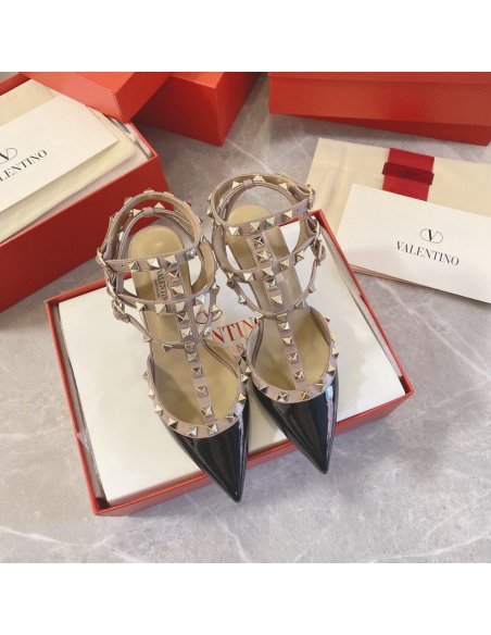 Cheap Reps Valentino Rockstud Caged Pumps 65mm In Black Patent Leather