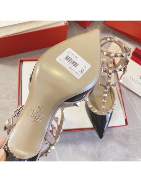 Cheap Reps Valentino Rockstud Caged Pumps 65mm In Black Patent Leather