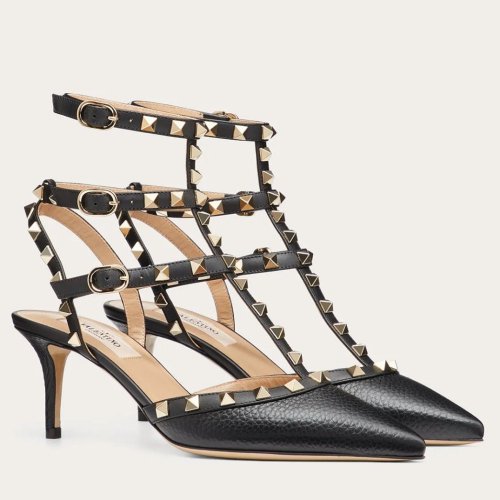 Cheap Reps Valentino Rockstud Caged Pumps 65mm In Black Grained Leather