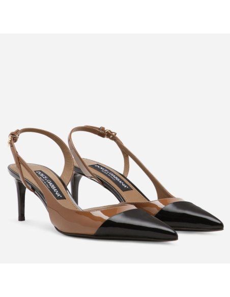 Cheap Reps Dolce Gabbana Lollo Slingback Pumps 60mm in Brown/Black Patent Leather