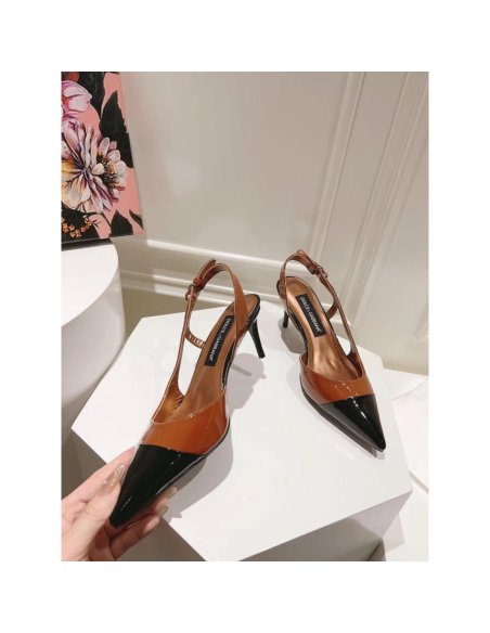 Cheap Reps Dolce Gabbana Lollo Slingback Pumps 60mm in Brown/Black Patent Leather