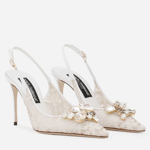 Cheap Reps Dolce Gabbana Rainbow Slingbacks Pumps 90mm in White Lace