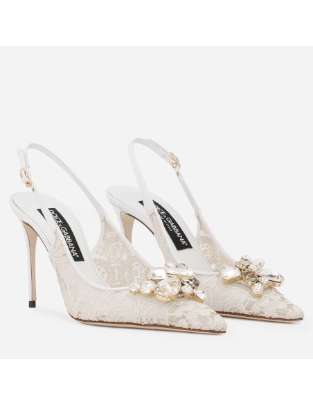 Cheap Reps Dolce Gabbana Rainbow Slingbacks Pumps 90mm in White Lace