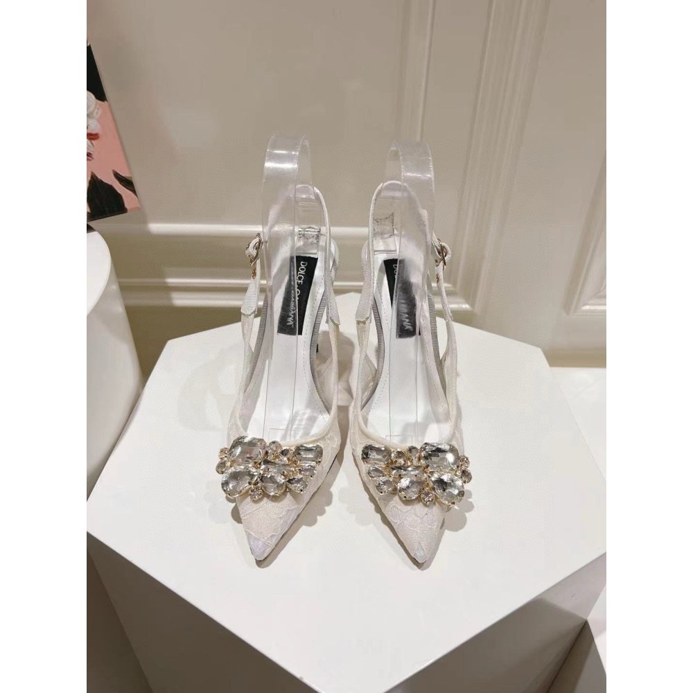 Cheap Reps Dolce Gabbana Rainbow Slingbacks Pumps 90mm in White Lace