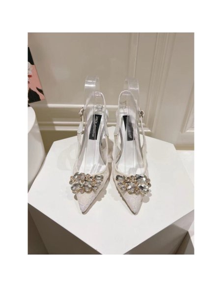 Cheap Reps Dolce Gabbana Rainbow Slingbacks Pumps 90mm in White Lace