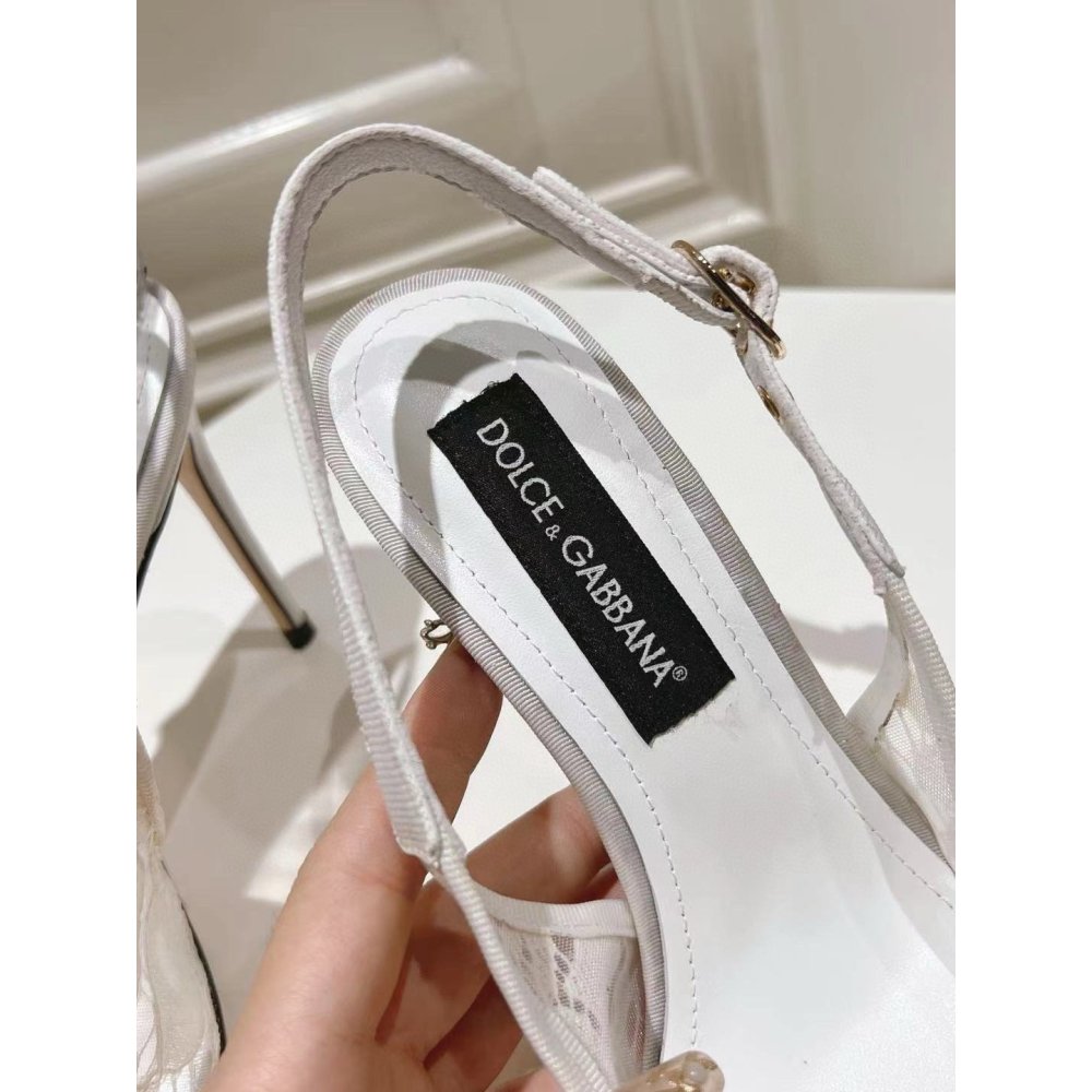 Cheap Reps Dolce Gabbana Rainbow Slingbacks Pumps 90mm in White Lace
