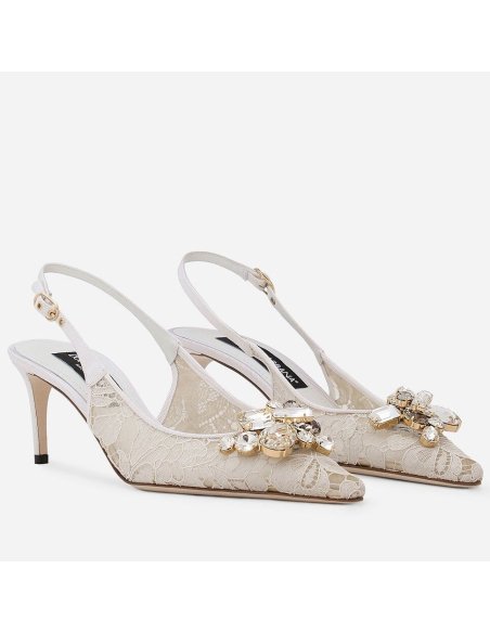 Cheap Reps Dolce Gabbana Rainbow Slingbacks Pumps 60mm in White Lace