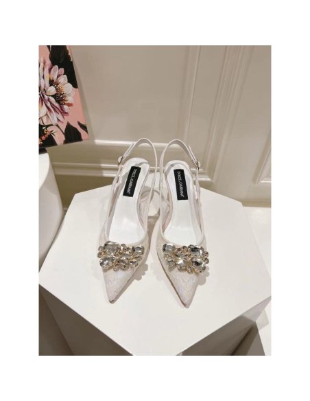 Cheap Reps Dolce Gabbana Rainbow Slingbacks Pumps 60mm in White Lace