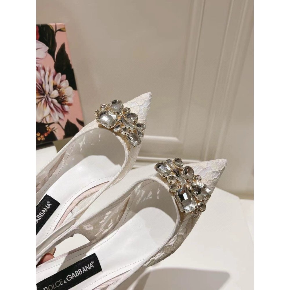 Cheap Reps Dolce Gabbana Rainbow Slingbacks Pumps 60mm in White Lace